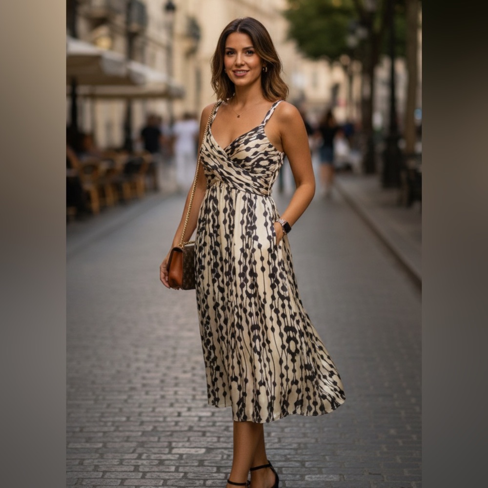 Signature by Robbie bee satin patterned dress 10P